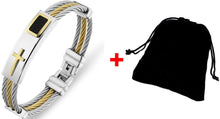 Load image into Gallery viewer, Men&#39;s Bracelet 3 Rows Wire Chain Bracelets Bangles Fashion Punk Stainless Steel Cross Bracelet Men Christian Men Jewelry
