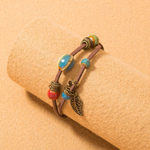Load image into Gallery viewer, Hand-woven Cowhide Rope Bracelet Ceramic Bohemian Couple Bracelets
