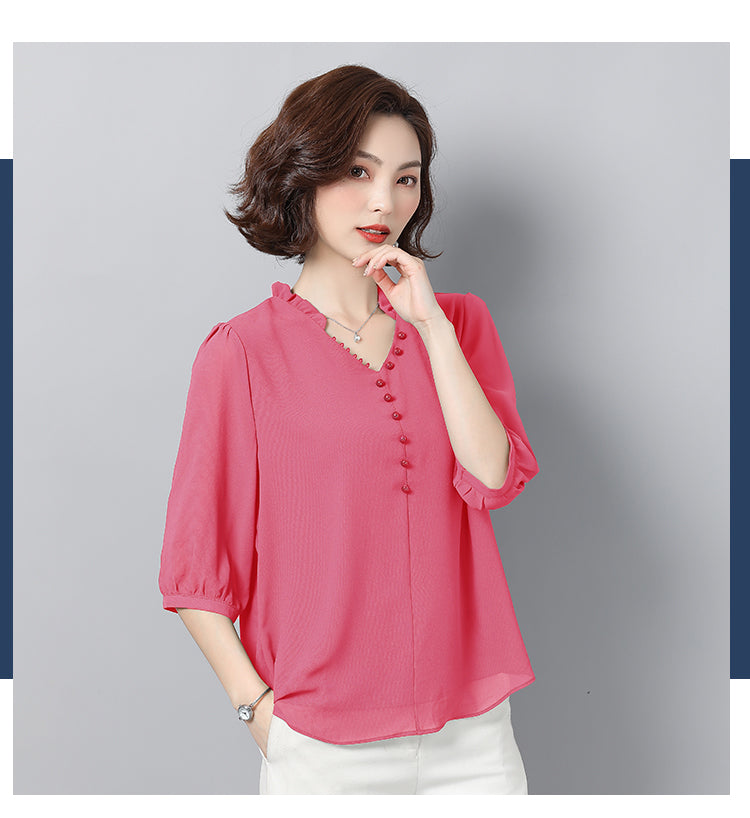 Mom summer short sleeve fashion chiffon shirt