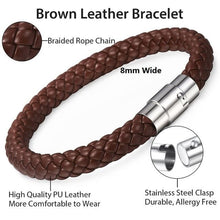 Load image into Gallery viewer, Mens Womens Leather Brown Black Braided Bracelet
