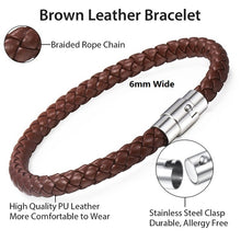 Load image into Gallery viewer, Mens Womens Leather Brown Black Braided Bracelet
