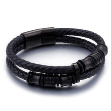 Load image into Gallery viewer, Gold Color Stainless Steel Leather Bracelet Men Black Mens Leather Wrap Bracelets Jewelry Wristband With Magnet Clasp
