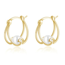Load image into Gallery viewer, 925 Sterling Silver Small Hoop Earring Pearl Hoop Earrings Ocean Wave Earrings for Women Gifts
