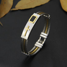 Load image into Gallery viewer, Men&#39;s Bracelet 3 Rows Wire Chain Bracelets Bangles Fashion Punk Stainless Steel Cross Bracelet Men Christian Men Jewelry
