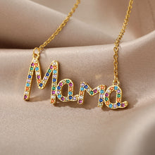Load image into Gallery viewer, 18k Copper Zircon Mom Square Pendant Necklace
