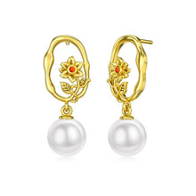 Load image into Gallery viewer, Pearl Dangle Earring 925 Sterling Silver Sunflower Stud Earring for Women Ladies Earrings Jewelry
