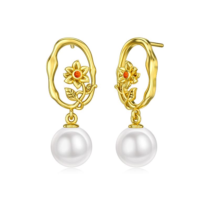 Pearl Dangle Earring 925 Sterling Silver Sunflower Stud Earring for Women Ladies Earrings Jewelry