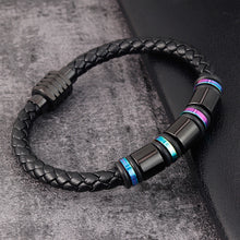 Load image into Gallery viewer, Mens Leather Titanium Steel Simple Bracelet
