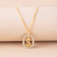 Load image into Gallery viewer, Crystal Letter Necklace Gold Name Initial Alphabet Oval Pendant Necklaces For Women
