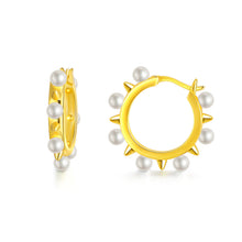Load image into Gallery viewer, 925 Sterling Silver Rivet Hoop Earrings for Women Girls Freshwater Cultured Pearl Hoop Earrings Dainty Jewelry
