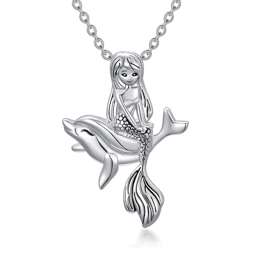 Mermaid Necklace Dolphin Gifts Sterling Silver Dolphin Necklace Sea Mermaid Jewelry Gifts for Girls Women