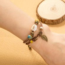 Load image into Gallery viewer, Hand-woven Cowhide Rope Bracelet Ceramic Bohemian Couple Bracelets
