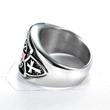 Load image into Gallery viewer, Red Crusaders Cross Shield Stainless Steel Mens Rings Punk Hip Hop
