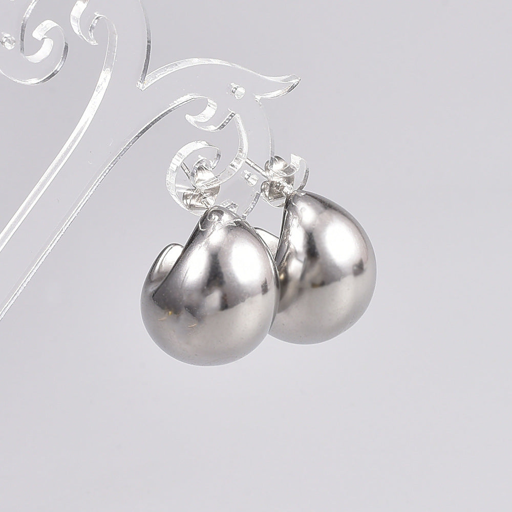 Hollow Earrings Chubby Round Tuo Tuo Titanium Steel Hollow Fashion Irregular French Retro Jewelry