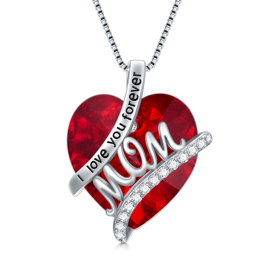 Gifts For Mom Sterling Silver Mom Necklace With Heart Birthstone Crystal Mother's Day Christmas Jewelry Gifts For Mother
