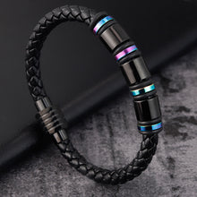 Load image into Gallery viewer, Mens Leather Titanium Steel Simple Bracelet
